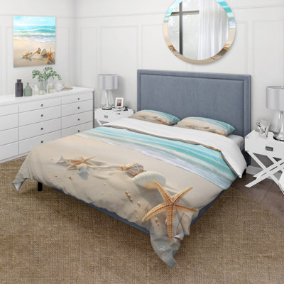 Starfish And Seashells I - Ensemble de housse de couette Modern Beach - Microfibre de polyester