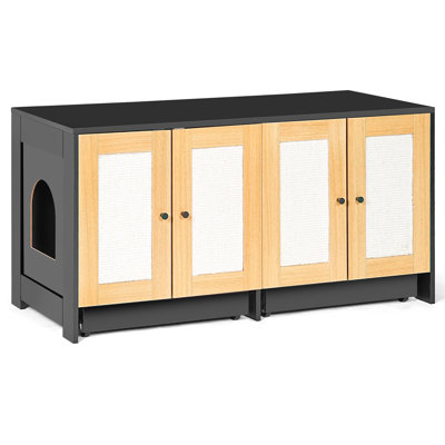 Enceinte de litière pour chat pour deux chats, meubles cachés, portes, 47 po x 19,8 po x 21,8 po, noir, planche à gratter en tissu, solution de nettoyage facile double avec porte de planche, hygiénique et tiroir pour l'utilisateur