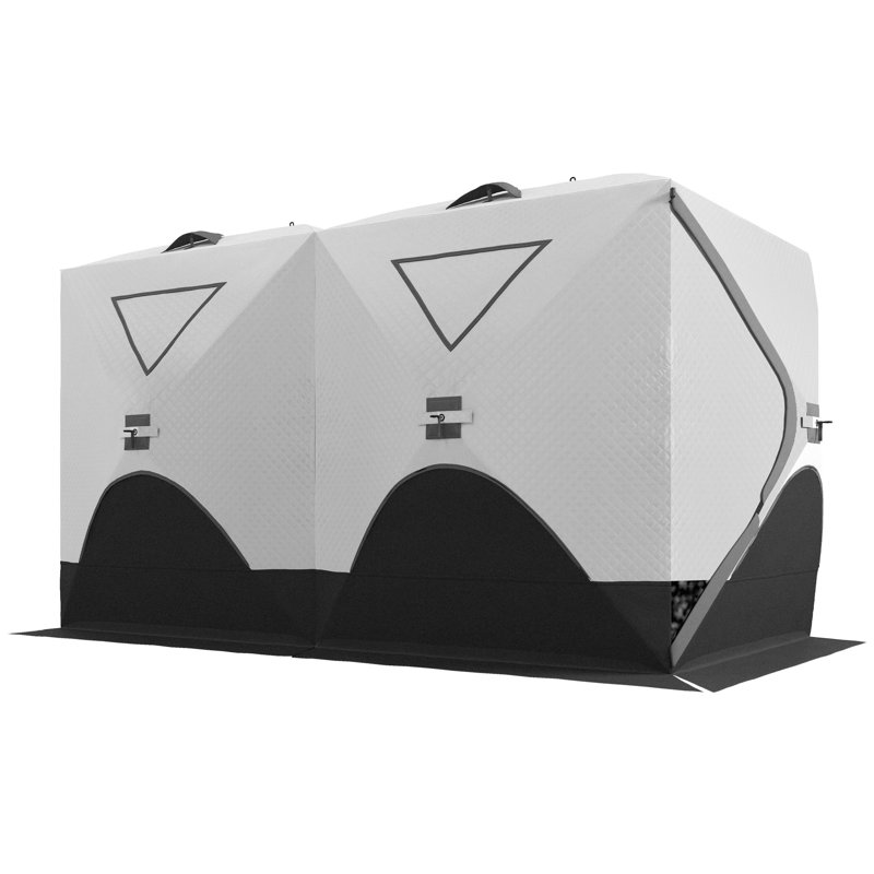 5-8 Person Insulated Pop-Up Ice Fishing Shelter, Portable Ice Fishing Tent Shanty with Carrying Bag, 2 Doors and Anchors for Low-Temp -22℉, Light Grey