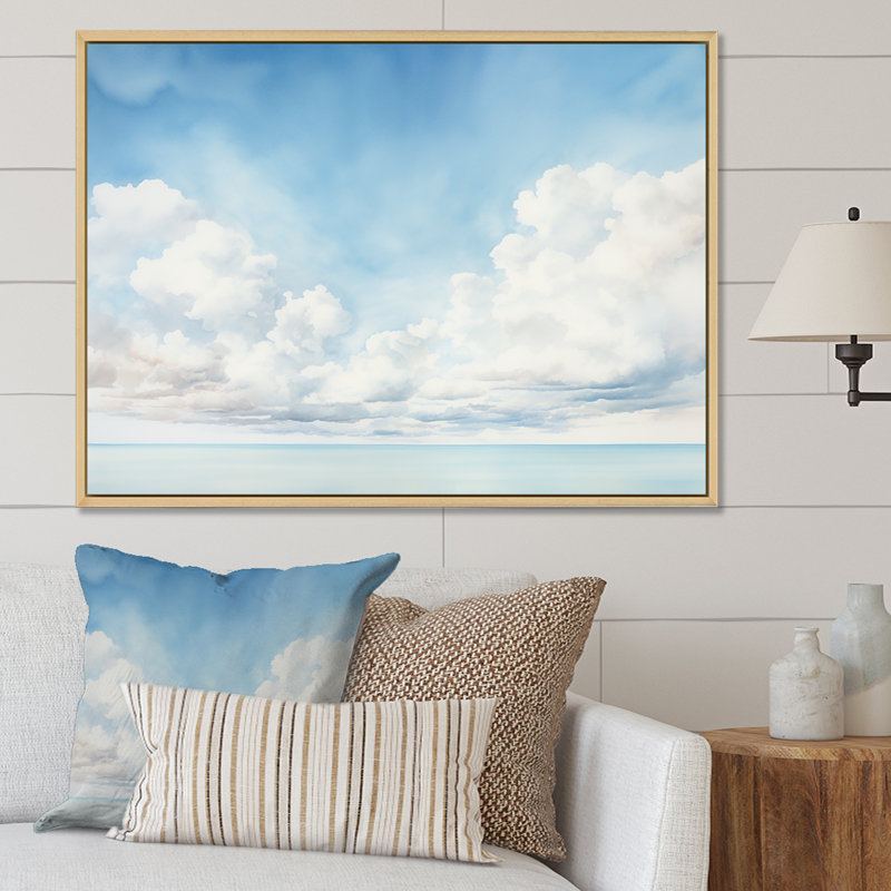 «White Clouds Scenery Minimalisme I» sur toile, H 34 po x l 44 po x P 1,5 po, Cadre flottant blanc