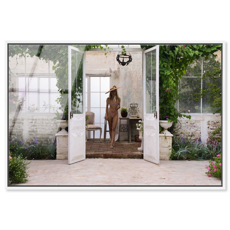 Through the garden doors Canvas Fashion Print by Oliver Gal, 11"H x 16"W, White Frame