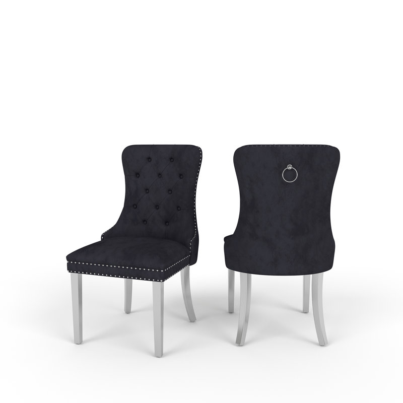 Tufted Velvet Upholstered Wingback  Dining Chair, Black, Silver