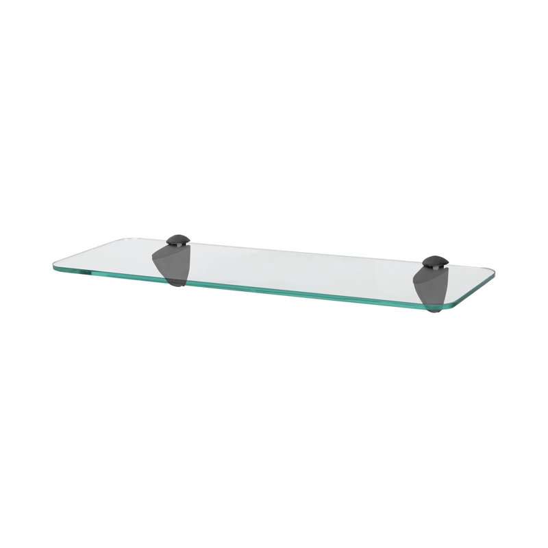 Harbour Housewares - Rounded Floating Glass Shelf with Metallic Brackets, 13 H x 40 W x 0.5 D cm, Black