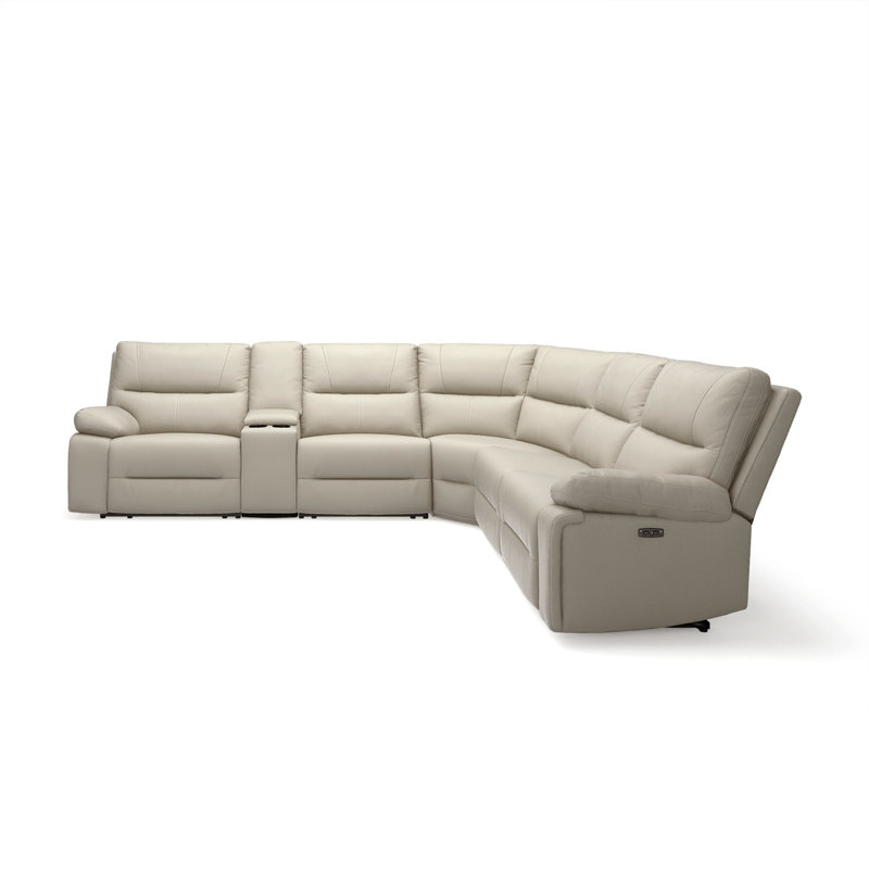 Aylinne Upholstered Power Reclining L-Shaped Sectional Right Hand Facing, Cream Taupe Beige Top Grain Leather