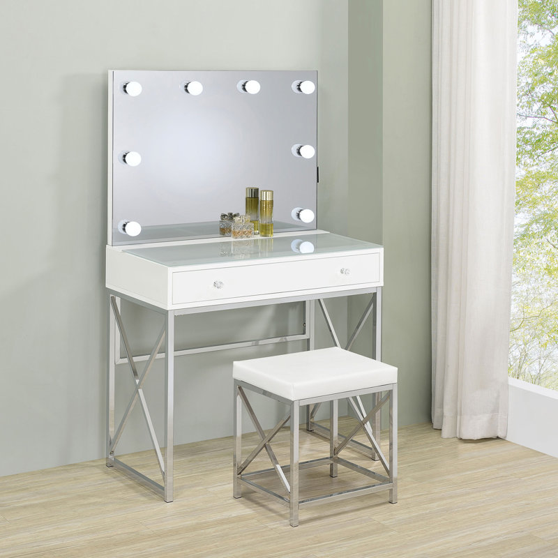 Coiffeuse avec miroir et tabouret Hamlin