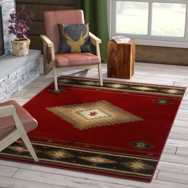 Tapis rouge / vert Appomattox Southwestern, Rectangle 6 pi 7 po x 9 pi 6 po