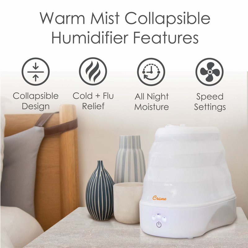 White Collapsible Warm Mist Humidifier for Medium Rooms