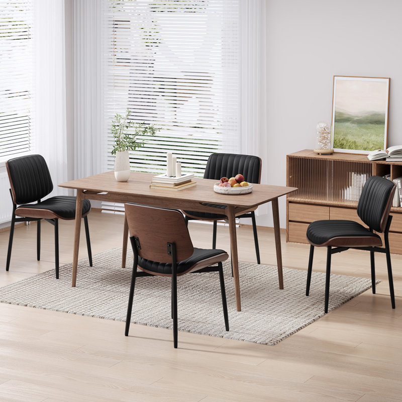PU Leather Upholstered Dining Chair With Metal Legs, Black