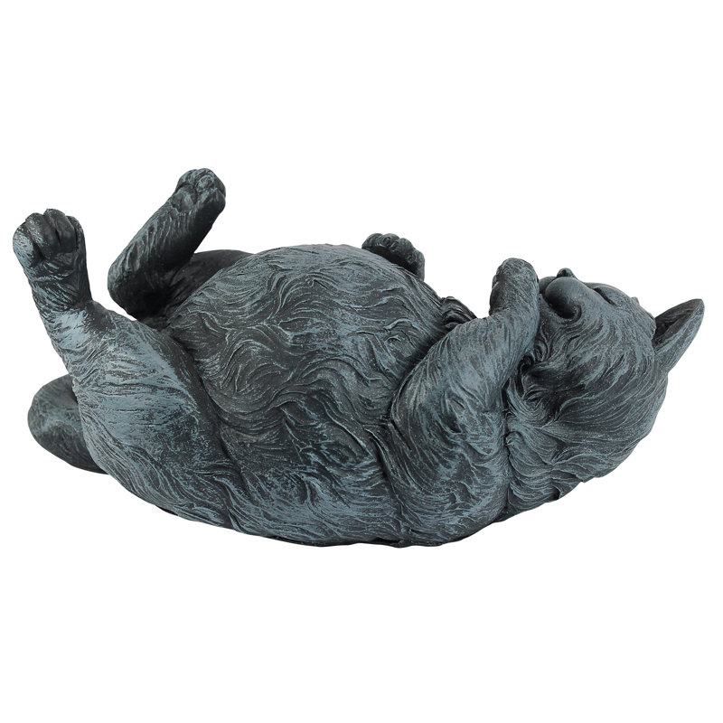 Playful Cat Statue in Faux Slate Finish Resin