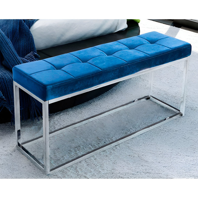     Banc rembourré moderne Atkin, Bleu, Argent argent