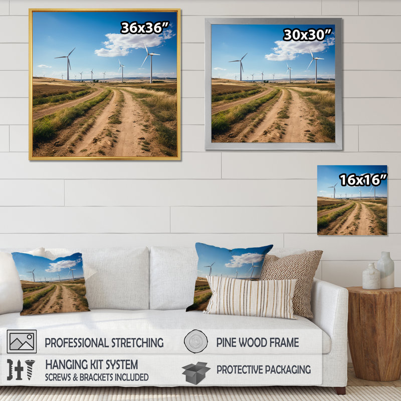Wind Turbines In Wind Farm I, reproduction d'art sur toile, H 16 po x l 16 po x P 1 po, Cadre doré à une seule photo