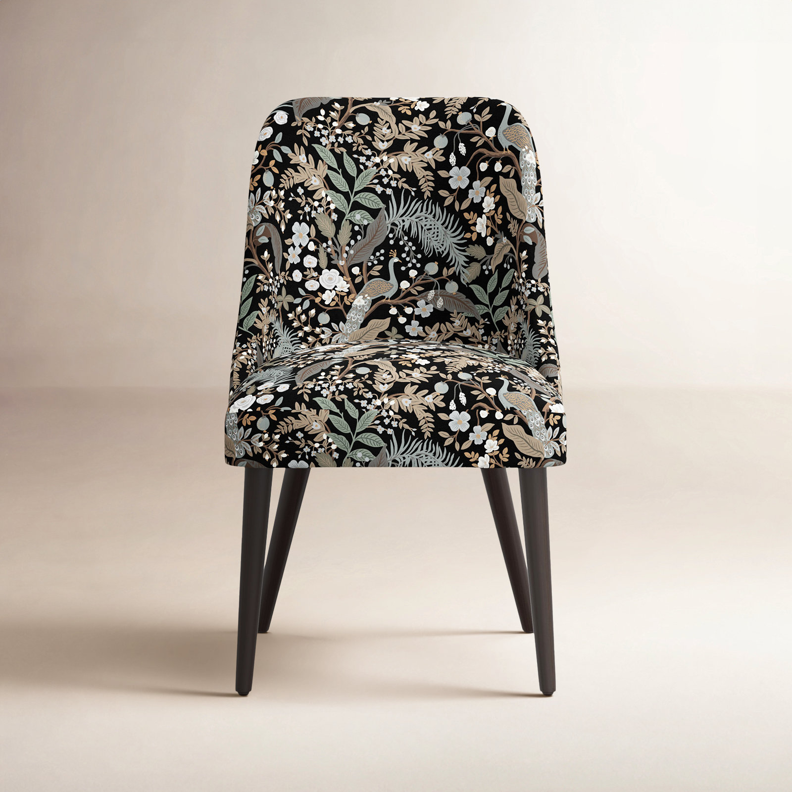 Rifle Paper Co. x Cloth & Company Tara Dining Chair, Rpc Peacock Black Linen