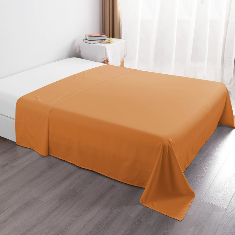 Drap plat en microfibre , Orange pale, Drap plat de taille double