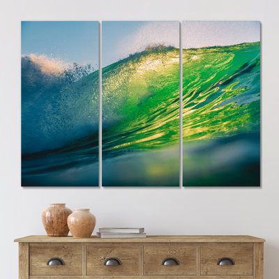 «Green Barrel Wave At Sunset In Hawaii», reproduction d'art sur toile nautique et côtière