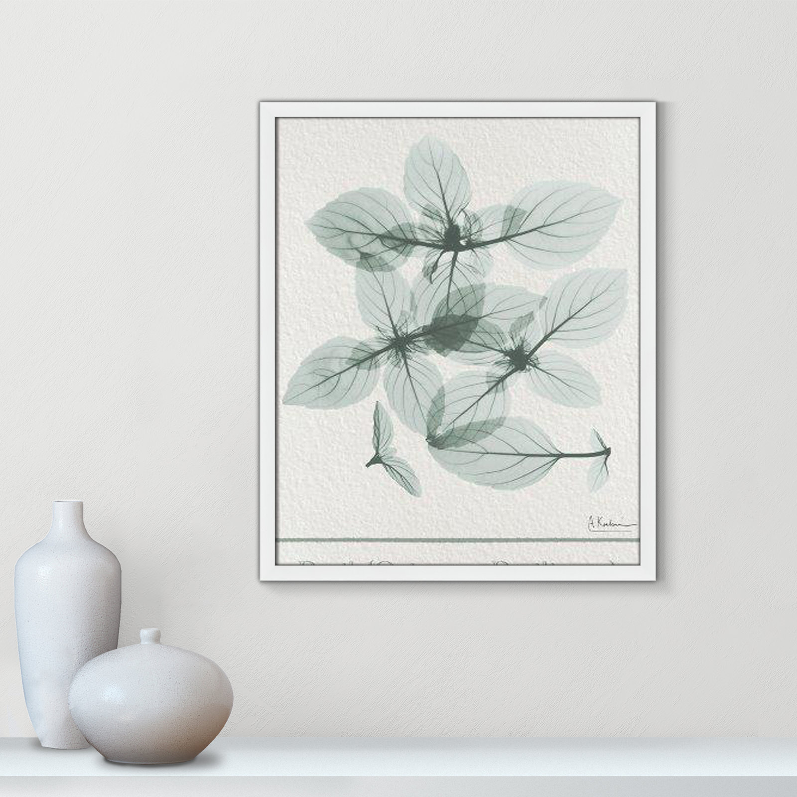 Jeanette "Basil Ocimum Basilicum" Painting, 25.5" H x 21.5" W x 1.25" D, Satin White Framed Paper