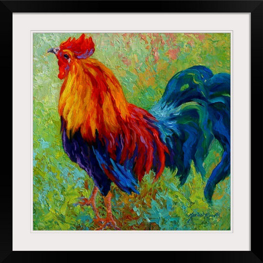 Bande de coq doré-imprimé, H 38 po x l 38 po x p 1 po, Imprimé à cadre noir