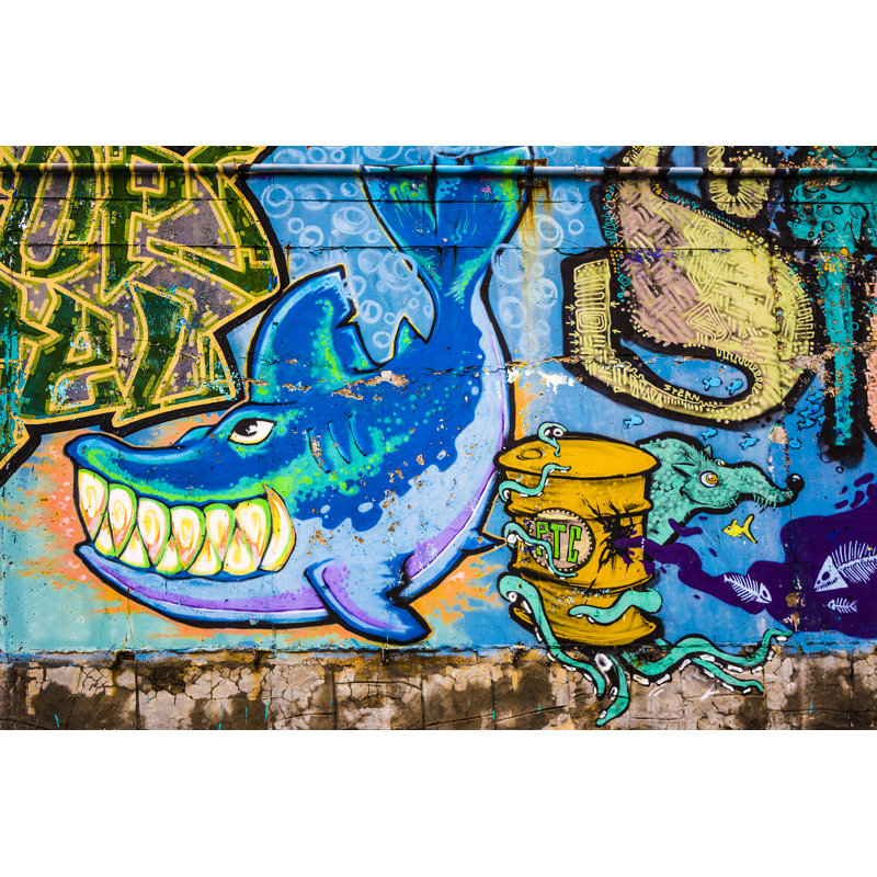 Graffiti Of A Shark by Tihomir_todorov - Wrapped Canvas Print, 61cm H x 91cm W