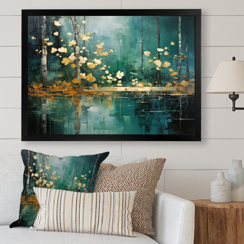 Toile Bold Forest Emerald II - impressions sur toile forêt, H 12 po x l 20 po x P 1 po, Cadre simple noir