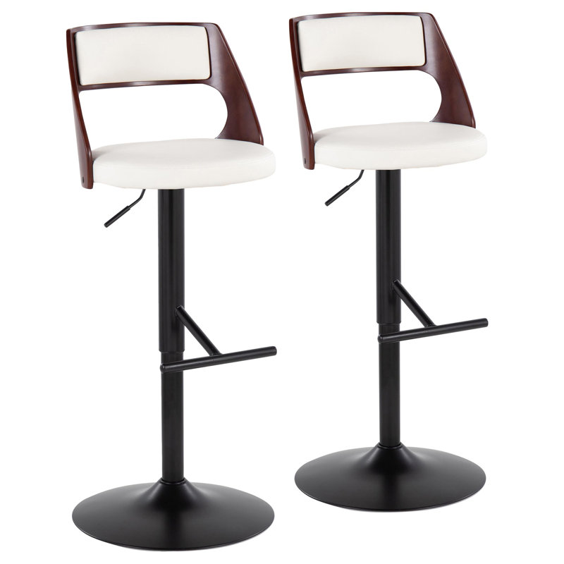 Tabouret de bar pivotant réglable Lakyia, Blanc, Noir / Acajou
