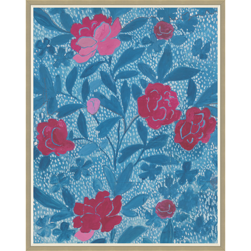 Floral Blue Print by Paule Marrot, Silver Framed, 54" H x 43" W x 1.25" D