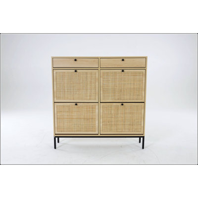 Shoe Cabinet Set of 2, Wooden Narrow Shoe Racks Cabinet Storage with 2 Flip Drawers