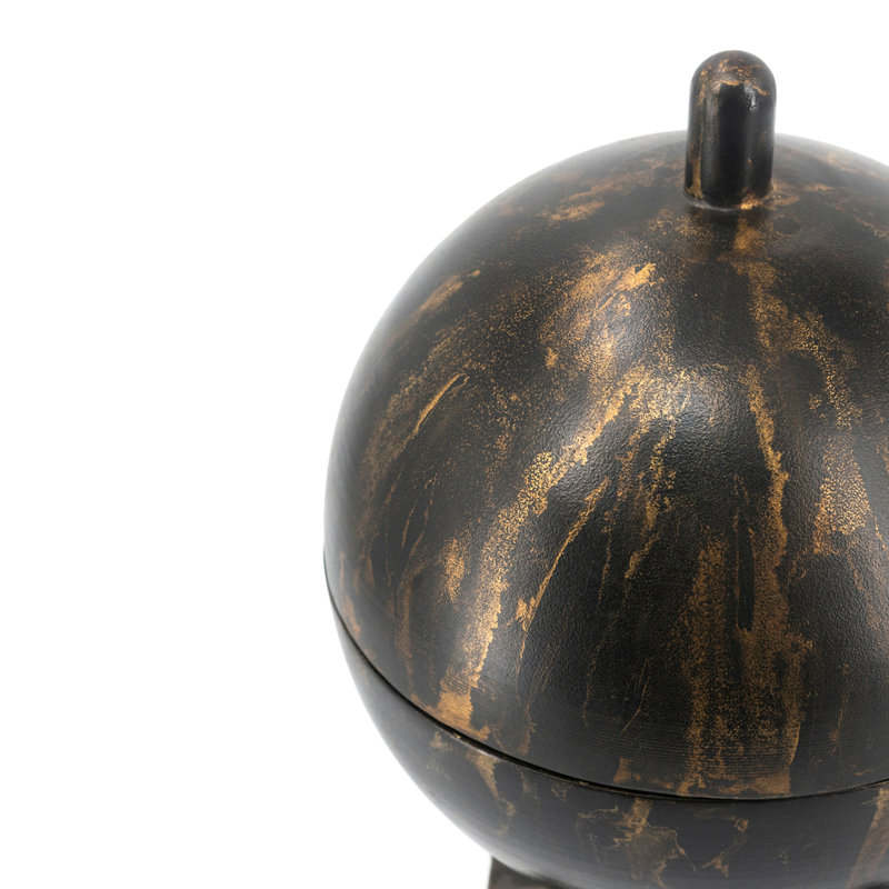 Plateau de sculpture orbe noir et or en fer, L 9,8 po x P 9,8 po x H 19 po