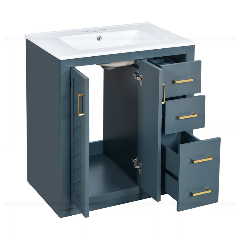 Meuble-lavabo 30 po avec lavabo en céramique, Bleu