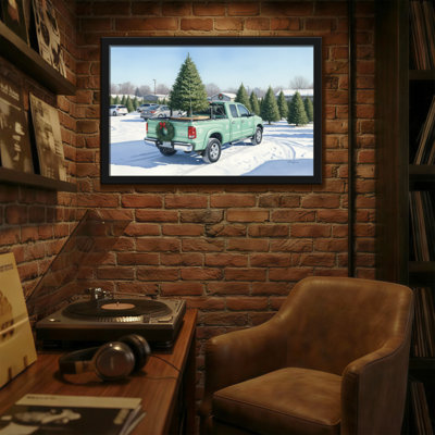 Christmas Christmas Tree Pickup Truck Snow Scene