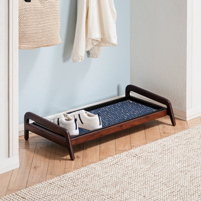 Premium Solid Wood Boot Tray Stand with Natural Coir Mat - Entryway & Mudroom Shoe Organizer