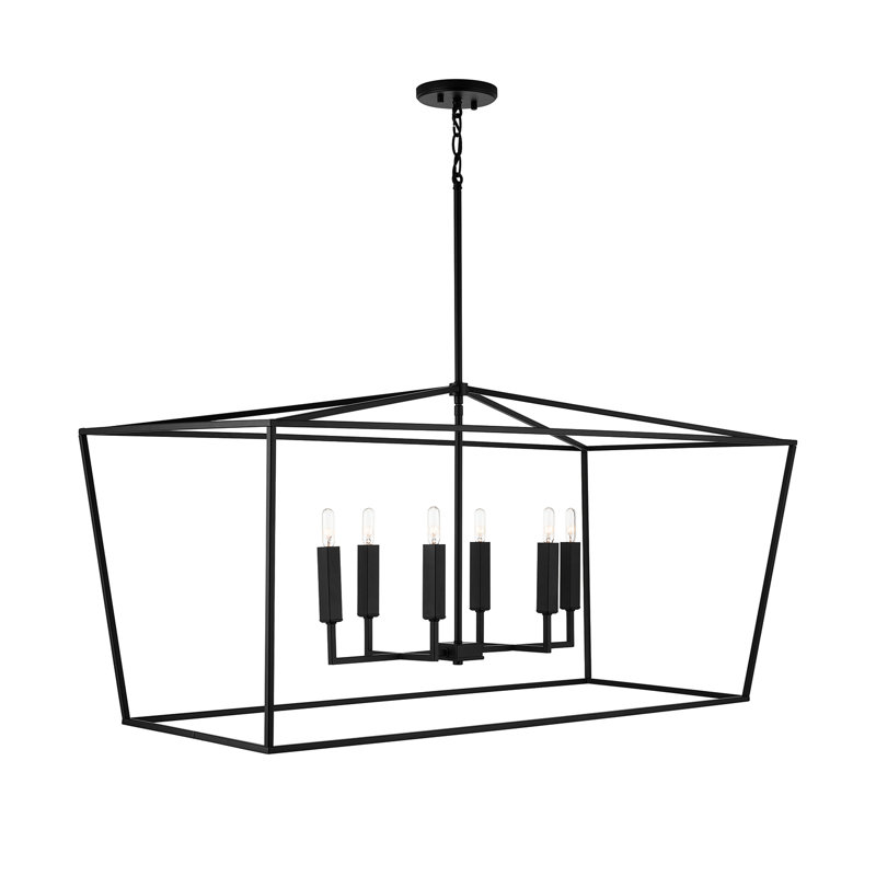 Dumas 6 - Light Dimmable Lantern Geometric Chandelier, Matte Black