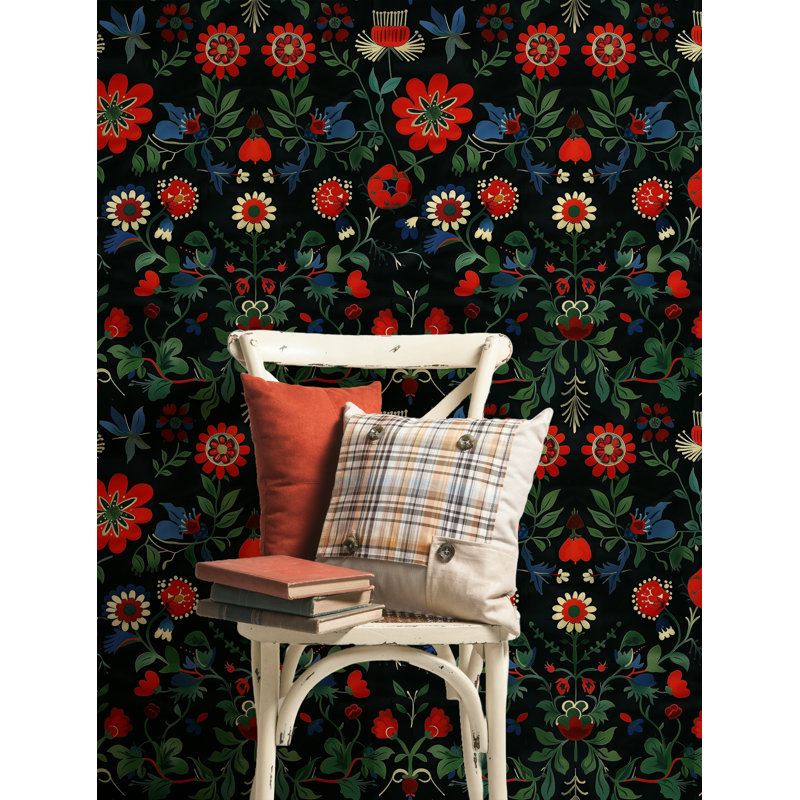 Rouleau de papier peint à motif floral vibrant Bryelle 