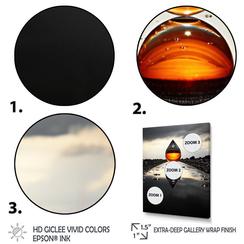 Drop Reflection With Monochromatic Landscape - Abstract Wall Decor, Cadre photo argenté, H 32 po x l 24 po x P 1 po