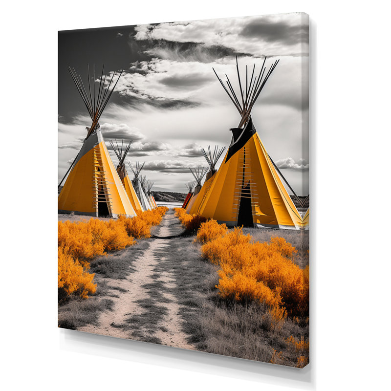 " Yellow Native Tipi Path To Spirituality II ", Wrapped Canvas, 32" H x 16" W x 1" D