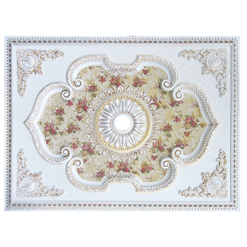 Rose Center Rectangle Ceiling Medallion, White/Gold, 2.5" H x 63" W x 47" D