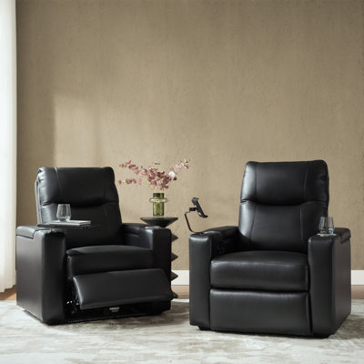Fauteuil inclinable électrique en cuir véritable avec repose-tête électrique ajustable Lapin (ensemble de 2)