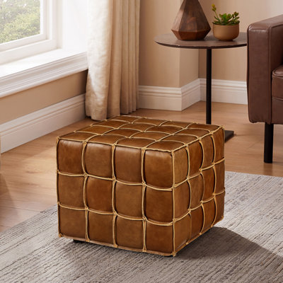 Genuine Leather Square Ottoman&Pouf