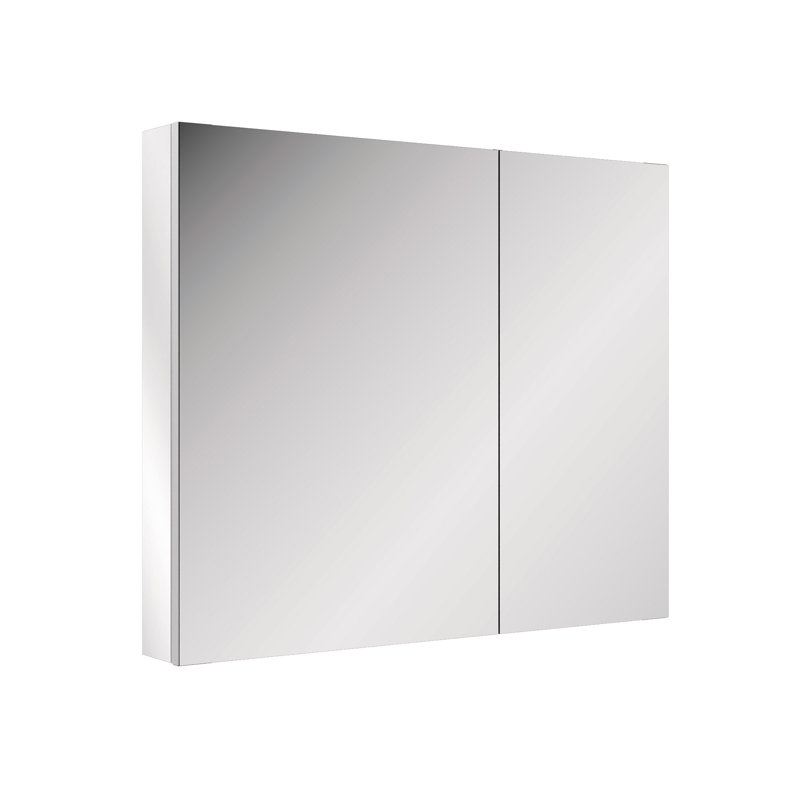 Armoire à pharmacie encastrée ou à fixation en surface sans cadre à 2 portes avec miroir et tablettes en verre réglables