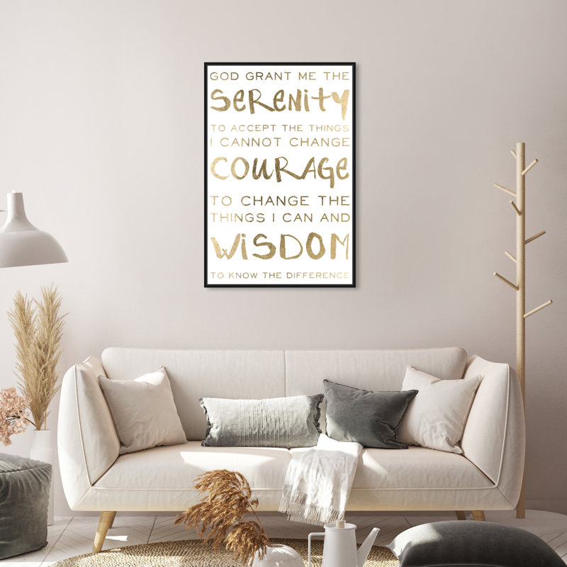 Serenity Prayer and Courage Motivation - Art textuel sur toile, Cadre noir, H 31 po x l 21 po