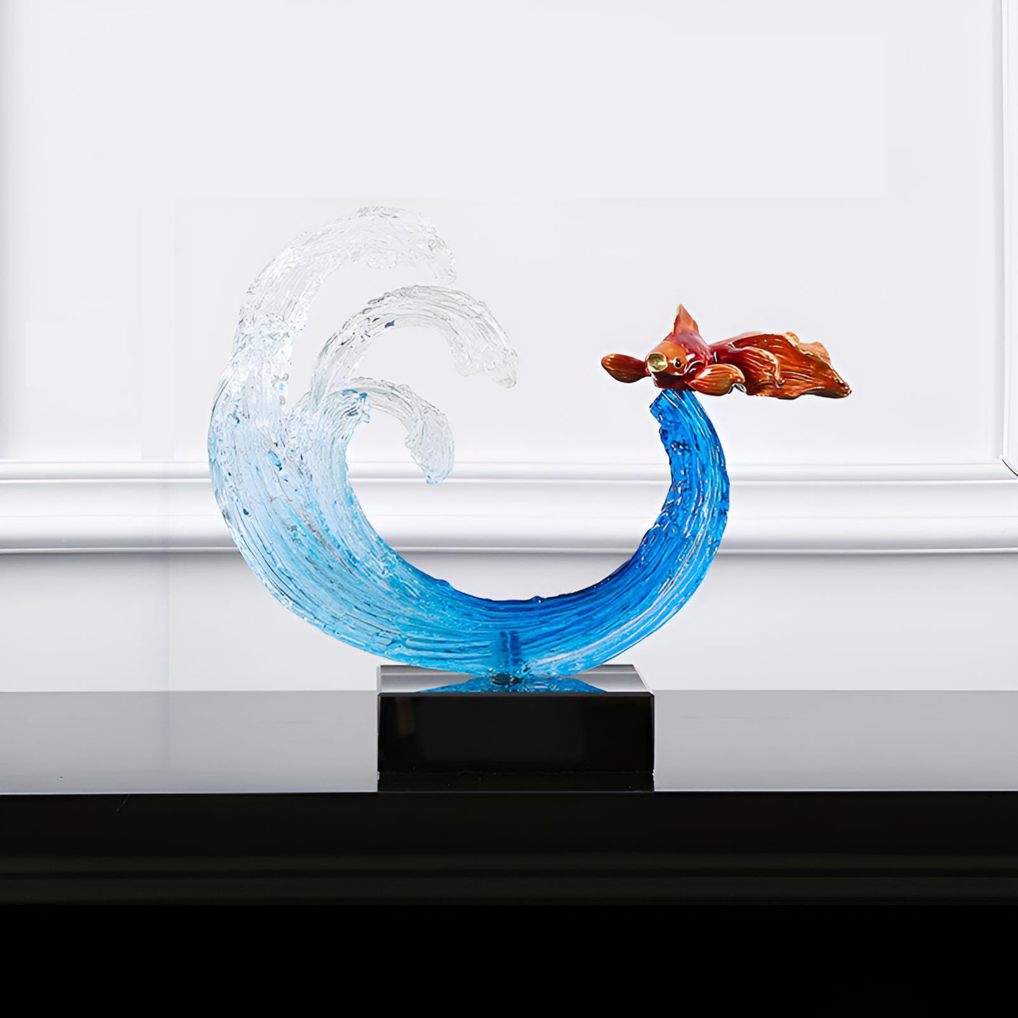 Infinity Modern Luxury Style Resin Koi Fish Ornament - Elegant Desk