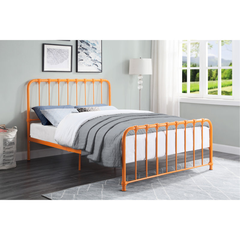 Lit plateforme double en métal orange joyeux pour la taille de la chambre à coucher avec magnétique