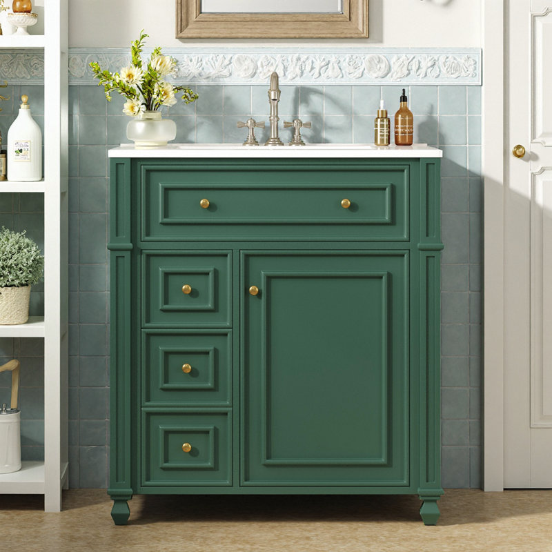 Meuble-lavabo moderne 30 po avec lavabo en céramique, Vert