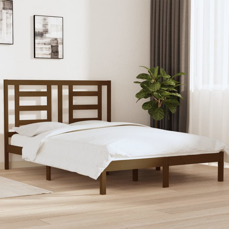 Bed Frame Solid Wood, European Single (90 x 200cm), honey brown