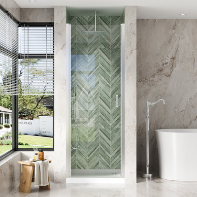 Porte de douche pivotante semi-sans cadre 30 po x 72 po avec verre trempé transparent de 1/4 po (6 mm) et poignée, chrome