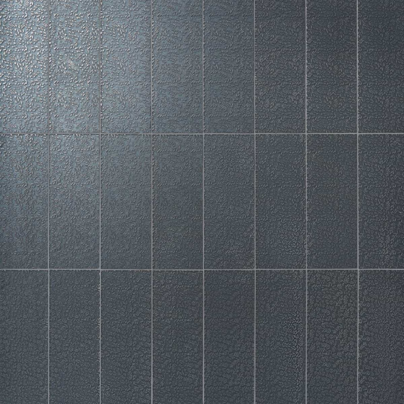 Sonya Flowers 6x16 Frosted Glass Tile, Midnight Gray