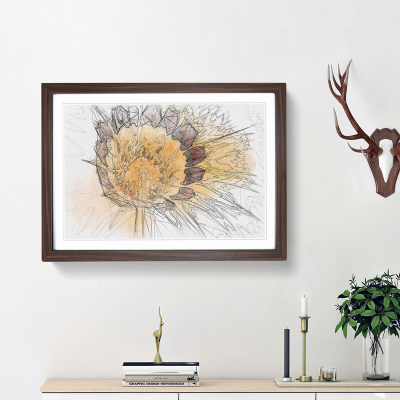 The Beauty of the Flower in Abstract - Picture Frame Drawing Print, 48cm H x 65cm W x 2cm D, Walnut Framed