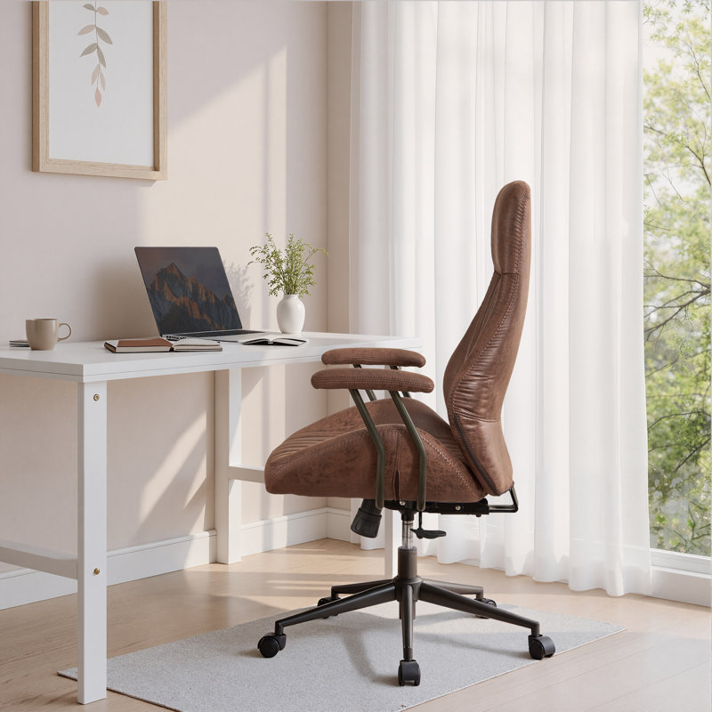 Fauteuil de direction rétro en similicuir avec inclinaison à 3 positions, Marron foncé