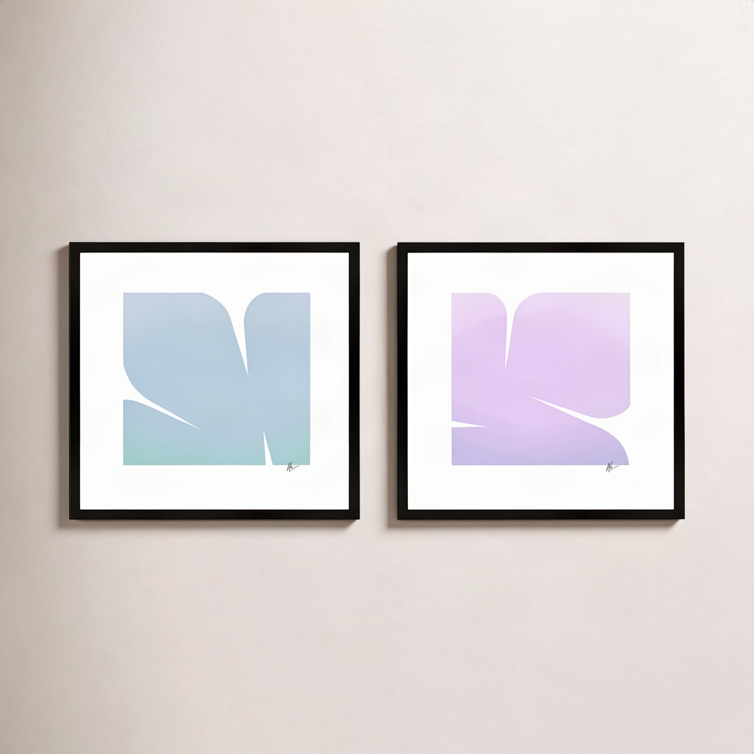 Purple & Blue Clouds. Set Of 2 by Lee Lessem, Black Framed, 16" H x 32" W x 1.25" D