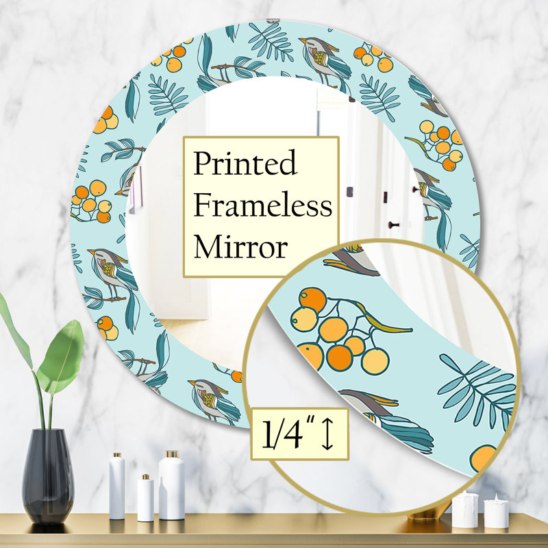Miroir mural décoratif avec baies et oiseaux, H 31,5 po x l po
