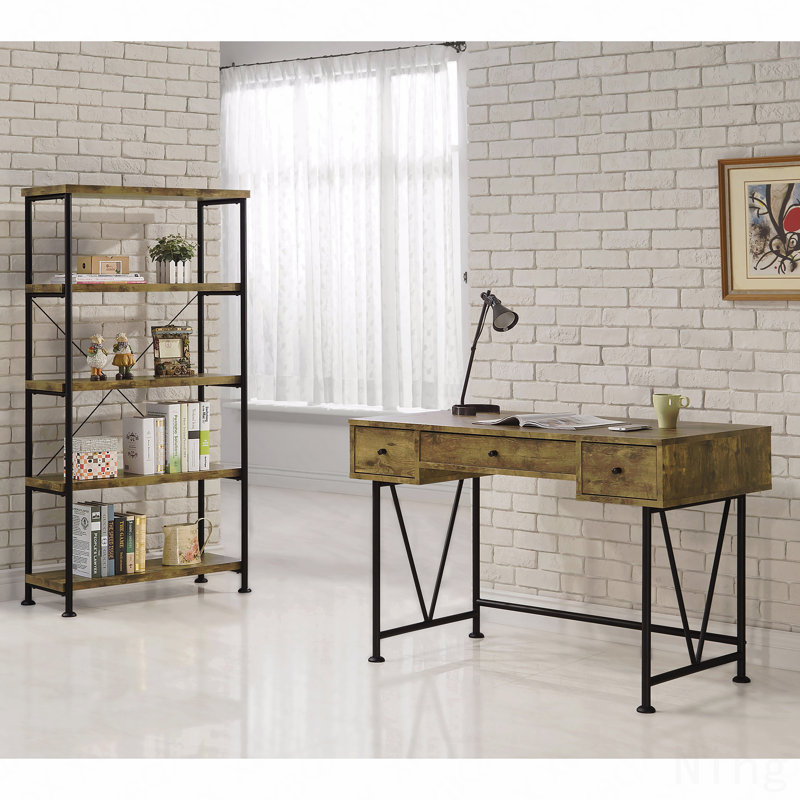 2-Piece Computer Desk & Bookcase, Rustic Nutmeg