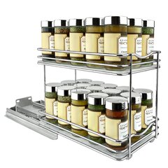 SpaceAid Pull Out Spice Rack Organizer with 20 Jars for Cabinet, Slide Out Seasoning Kitchen Organizer, Cabinet Organizer, with Labels and Chalk